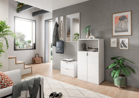 Rootz Wardrobe Combination - Closet Set - Entryway Organizer - Modern Look - White High Gloss - 179cm x 191cm x 37cm