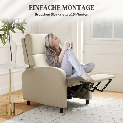 Rootz Relax Armchair - Television Chair - Recliner - Fold-Out Footrest - Linen Fabric - 64cm x 86cm x 102cm Brown