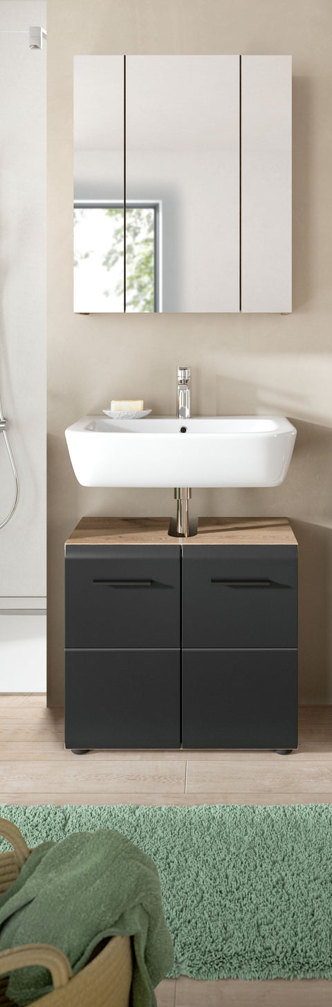 Rootz 2 Piece Bathroom Set - Vanity & Mirror Cabinet - Elegant & Functional - Space-Saving - W60 x H185 x D30 cm