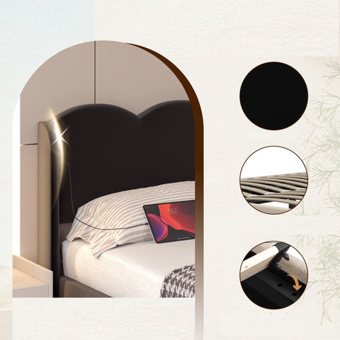 Rootz Double Bed Frame - Padded Bed - Velvet Bed - Hydraulic Storage - USB Charging - 205cm x 168cm x 96cm