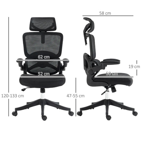 Rootz Office Chair - Computer Chair - Relaxation Chair - 1 Headrest - Folding Armrests - Black - 62cm x 58cm x 133cm