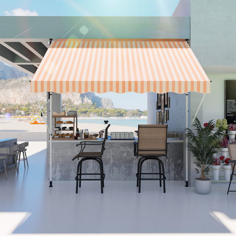 Rootz Telescopic Awning - Pull-Out Sunshade - Outdoor Canopy - UV Protection - Fast Install - 300cm x 150cm x 170-280cm - Orange White Striped