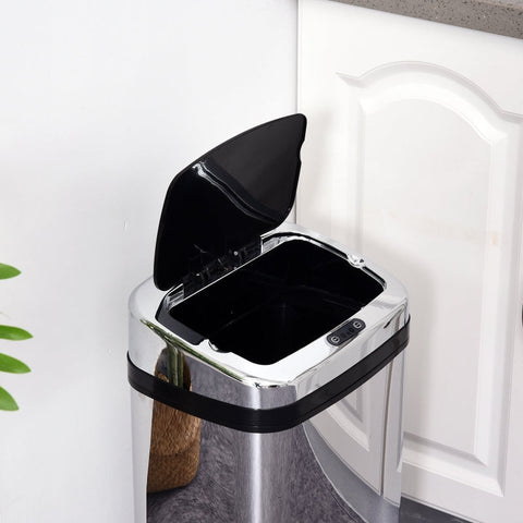 Rootz Stainless Steel Automatic Sensor Rubbish Bin - Touch-Free Trash Can - Hygienic Waste Bin - 30L Capacity - Polished Stainless Steel - 33cm x 25cm x 58cm