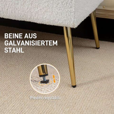 Rootz Bed Bench with Faux Lambswool Cover - Upholstered Bench - Bedroom Bench - Thick Padding - Steel Legs - Cream - 112cm x 41cm x 46cm