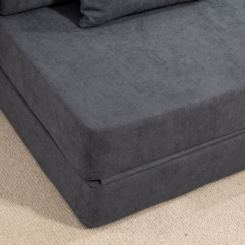 Rootz Floor Sofa - Upholstered Couch - Convertible Mattress - Foam Comfort - Grey - 210cm x 80cm x 15cm