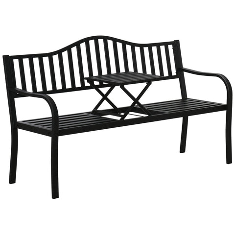 Rootz Garden Bench with Extendable Table - Outdoor Seating - Patio Furniture - Durable Metal - Comfortable Design - 150W x 58.5D x 90H cm