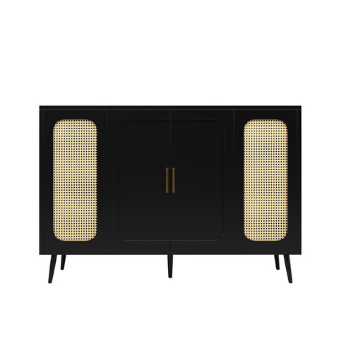 Rootz Buffling Cabinet - Rattan Sideboard - Adjustable Shelf Storage - Modern Design - 120cm x 35cm x 89cm