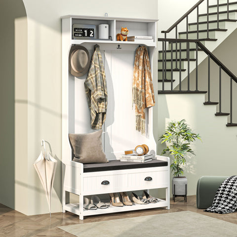 Rootz Wardrobe Stand with Hook - Cloakroom with Bench - Hallway Organizer - Tilt Protection - 89cm x 42cm x 172cm