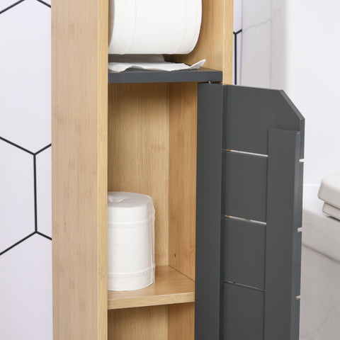 Rootz Bathroom Cabinet - Storage Cabinet - Toilet Paper Holder - Durable Bamboo MDF - Adjustable Shelf - 18x18x75 cm