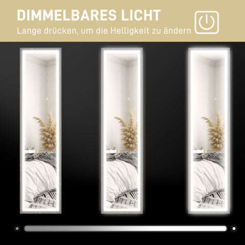 Rootz LED Full Body Mirror - Floor Length Mirror - Touch Control - Dimmable Lighting - 160 x 40 cm - Grey - Enhances Room Elegance