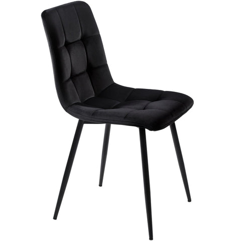Rootz Set of 4 Black Dining Chairs - Velvet Look - Padded Comfort - Ergonomic Design - 44L x 46W x 86H cm - Metal Frame - Easy Assembly