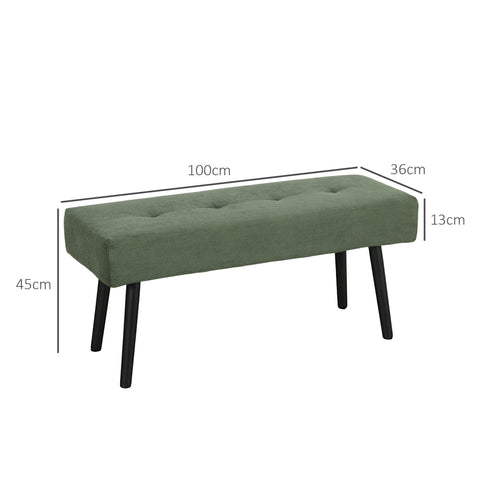 Rootz Upholstered Bench - Bed End Bench - Shoe Bench - 13cm Foam Cushion - 100 x 36 x 45 cm - Green
