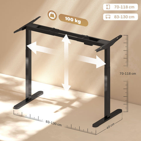 Rootz Electric Desk Frame - Height Adjustable - Motorized Standing Desk - Memory Function - Steel Frame - 83-130cm W x 45cm D x 70-118cm H