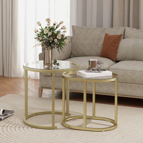 Rootz 2 Piece Set Coffee Table - Oval & Round Coffee Table - Stackable Tables - Space-Saving Design - Ø50 x 50.5h cm, 60l x 36b x 43.5h cm