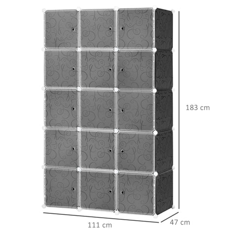 Rootz Vertical DIY Wardrobe - Storage Organizer - Closet Unit - Durable Plastic & Metal - 111x47x183cm - Customizable, Sturdy Frame, Easy Assembly