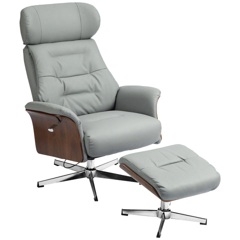 Rootz Relaxation Chair with Stool - Reclining Chair - Swivel TV Chair - 135° Tilt Function - 80W x 84D x 108H cm - Grey