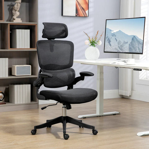 Rootz Office Chair - Computer Chair - Relaxation Chair - 1 Headrest - Folding Armrests - Black - 62cm x 58cm x 133cm