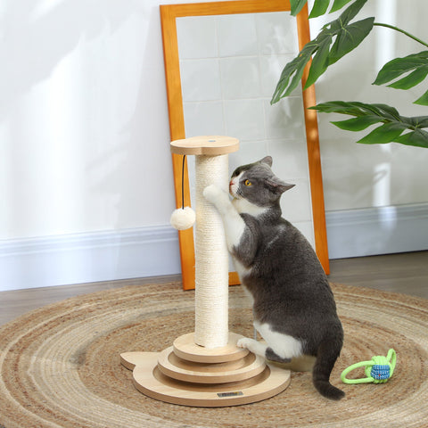 Rootz Cat Scratching Post - Sisal Scratch Tower - Play Ball Track - Entertaining 4-in-1 Design - 32cm x 32cm x 49cm