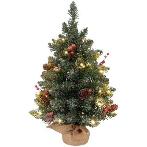 Rootz Artificial White Christmas Tree - Snow Covered Tree - Pre-lit Tree - Flame-retardant Plastic - 60cm x 35cm - 50 LED Lights
