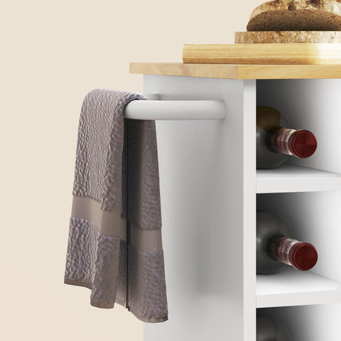 Rootz Kitchen Trolley - Rolling Island - Portable Cart - Wine Racks & Storage - Rubberwood Top - 83L x 40W x 83H cm