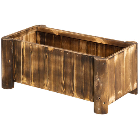Rootz Jardinière on Stand - Flower Basin - Raised Planter Box - Rustic-Chic Elegance - 70L x 35W x 30H cm - Charred Spruce Wood
