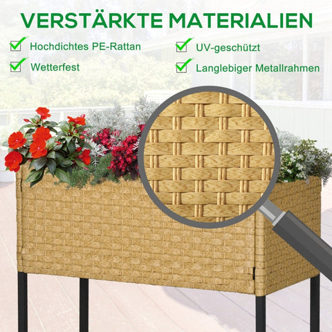 Rootz Raised Bed Planter Garden Bed - Elevated Planter - Outdoor Planter - Durable PE Rattan - Ergonomic Design - Versatile Planting Options - 70L x 30W x 70H cm