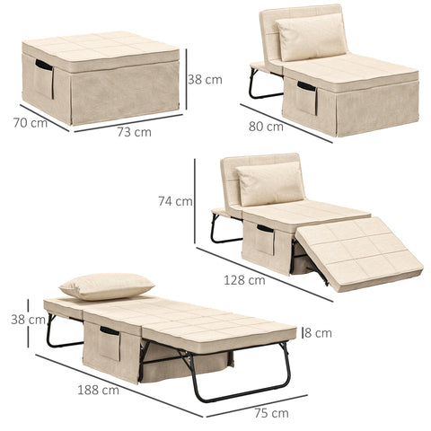 Rootz Convertible FaTeuil Bed - Deck Chair - Ergonomic Stool - 5 Adjustable Positions - 188cm x 75cm x 38cm - Brown