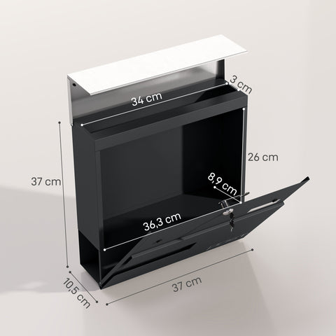 Rootz Grey Wall Mounted Mailbox - Outdoor Postbox - Lockable Mail Holder - Weather Resistant - 37cm x 10.5cm x 37cm