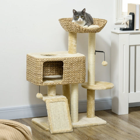 Rootz Cat Scratching Post - Cat Tree - Feline Playground - Sisal Rope Columns - Cozy Relaxation Spots - Stable Construction - 60cm x 40cm x 98cm