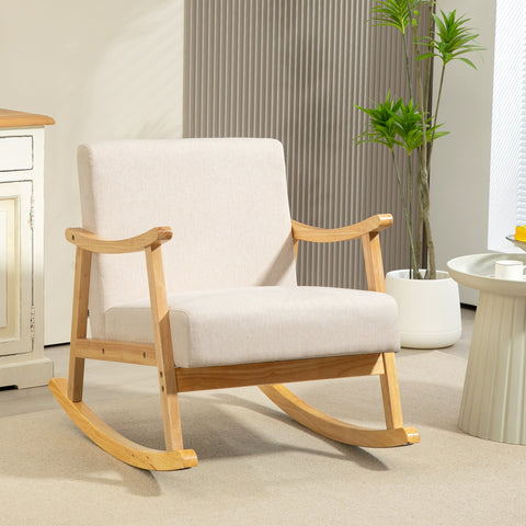 Rootz Rocking Chair - Padded Seat Cushion - Relaxation Chair - Wooden Legs - Optimal Comfort - 66W x 92D x 78H cm