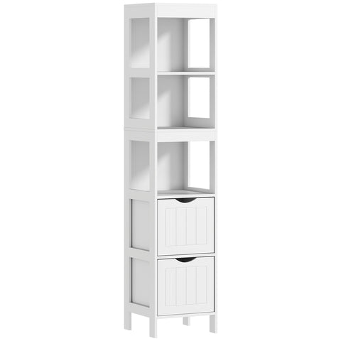 Rootz Compact Bathroom Cabinet - Space-Saving Bathroom Shelf - MDF Narrow Storage - Maximize Space - 30x30x141.2cm - Elegant White Finish