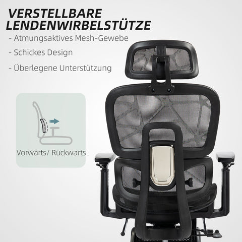 Rootz Ergonomic Office Chair - Desk Chair - Adjustable Rollable Chair - Superior Comfort - 66x64x114-122cm, Black