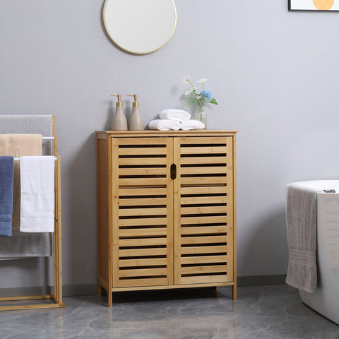 Rootz Bathroom Cabinet - Bamboo Storage - Lamella Design - Compact with Ample Storage - 68b x 32t x 86h cm