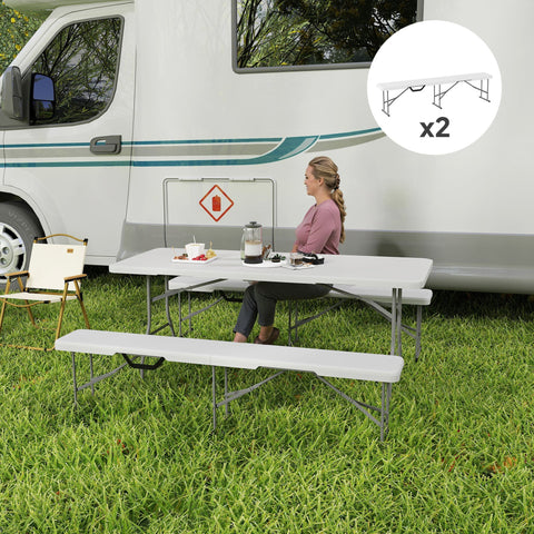 Rootz Campingbank - Outdoor Plastic Bench - Folding Picnic Seat - 240kg Capacity - 182cm x 28cm x 42cm - Waterproof & Durable