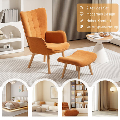 Rootz Accent Chair with Stool - Relaxation Chair - Lounge Armchair - Ergonomic Comfort - 72cm x 80cm x 101cm - Corduroy Look - Brown