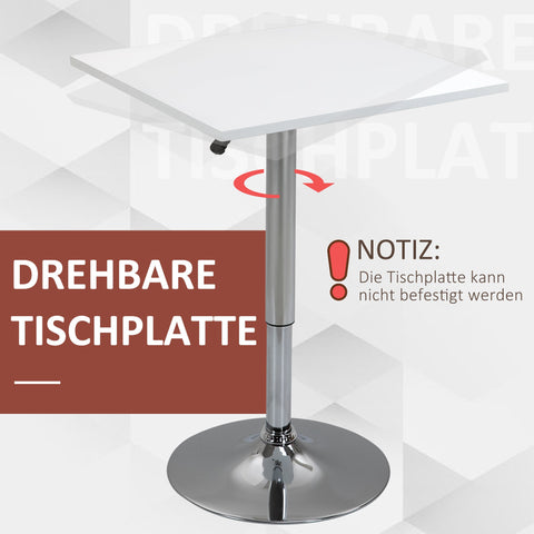 Rootz Height-Adjustable Bar Table - Pub Table - Counter Table - 360° Rotatable - Scratch-Resistant, Stable Base - 60x60x69-91cm - White