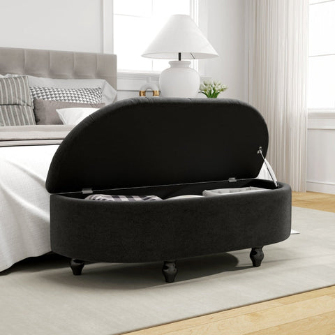 Rootz Velvet Storage Bench - Ottoman- Upholstered Stool - Dense Padding - Black Rubber Wood Legs - 120cm x 46cm x 42cm