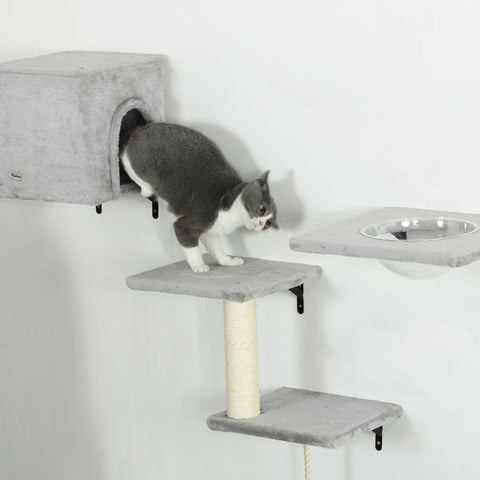 Rootz 7-Part Cat Climbing Wall Set - Cat Playhouse - Feline Activity Center - Space-Saving - Grey & White - Bed: 42cm x 36cm x 8cm