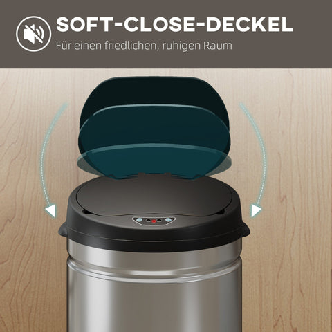 Rootz Sensor Waste Bucket - Touch-Free Trash Bin - Soft-Close Lid - Hygienic Kitchen Essential - 42L - Stainless Steel - 30.5cm x 30.68cm