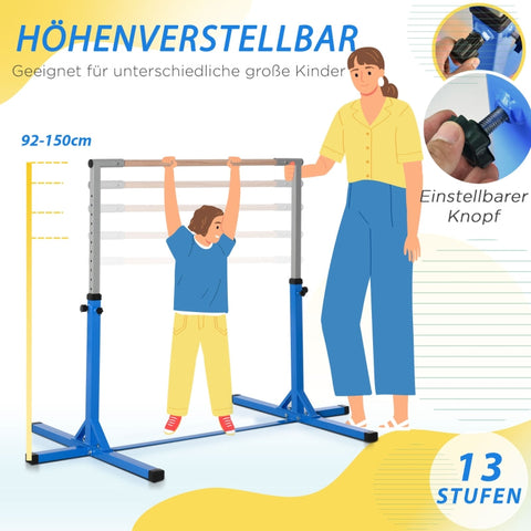 Rootz Gymnastics Bar - Horizontal Bar - Adjustable Height - Durable Steel - 197cm x 121cm x 92-150cm