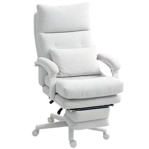 Rootz Roll Armchair - Linen Look - Office Chair - Height Adjustable Recliner - White - Footrest - 68cm x 70cm x 114-122cm