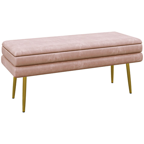 Rootz Pink Upholstered Bench - Storage Ottoman - Decorative Seat - Extra Storage - 100 x 37.5 x 42 cm