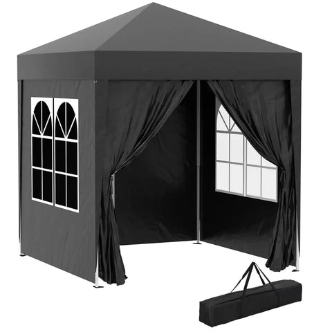 Rootz Folding Gazebo - Beer Tent - 4 Removable Side Walls - 2 Windows - Metal Frame - Black  - 2 x 2m