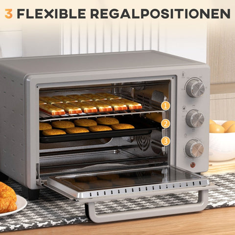 Rootz Mini Oven - Toaster - Bread Oven - 21L Capacity - Adjustable Temperature - 3 Cooking Modes - Stainless Steel - 46cm x 38.5cm x 29cm