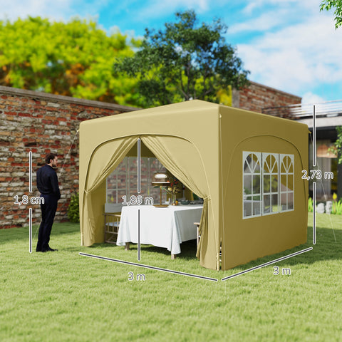 Rootz 3x3m Pop-Up Garden Tent - Outdoor Gazebo - Party Tent - UPF50+ Protection - 300cm x 300cm x 273cm