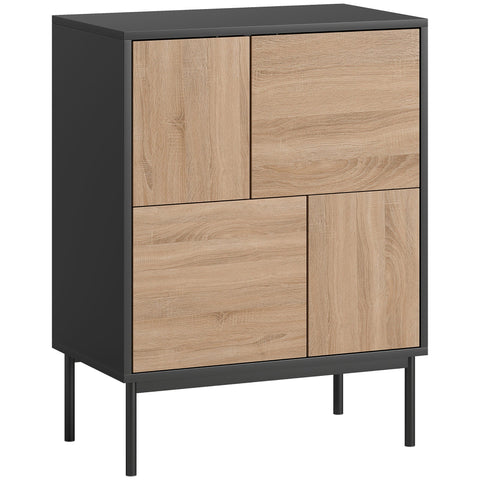 Rootz Sideboard Cabinet - Storage Cupboard, Buffet Console - Push-to-Open, Easy Access, Sturdy Metal Legs - Black & Natural Wood - 60x35x78 cm