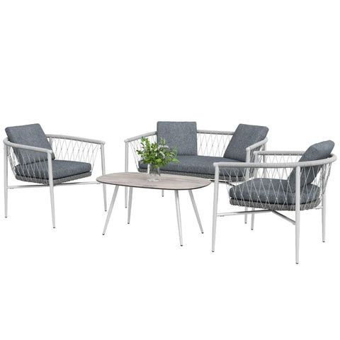 Rootz Garden Set - 4 Pieces - Swing Function - Seat Cushions - Polyrattan - Metal Frame - Gray - 68W x 68D x 67H cm