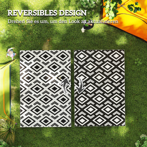 Rootz Outdoor Carpet - Weatherproof Boho-Style Rug - Foldable Balcony Mat - Easy to Clean - 182 x 274 cm - Black & White