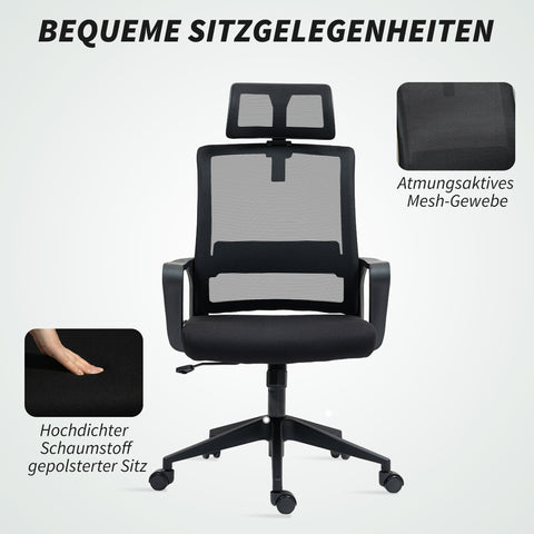 Rootz Adjustable Office Chair - Desk Chair - Swivel Chair - Neck Support - Black - 60cm x 64cm x 102-112cm