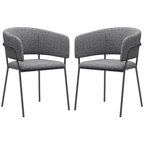 Rootz 2 Piece Set Dining Chairs - Padded Linen Chairs - Kitchen Seating - Steel Legs - 57cm x 53cm x 73cm - Ultimate Comfort & Style